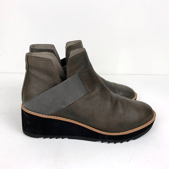 Eileen Fisher Women's Lark Wedge Heel Booties Dark Gray Nubuck Leather Size 8.5 - Picture 1 of 16